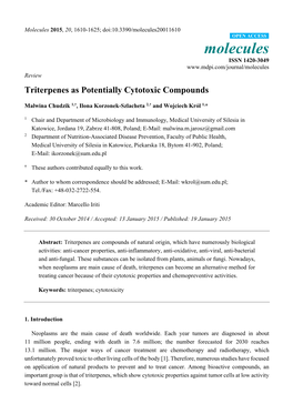 Triterpenes As Potentially Cytotoxic Compounds