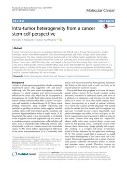 Intra-Tumor Heterogeneity from a Cancer Stem Cell Perspective Pramudita R