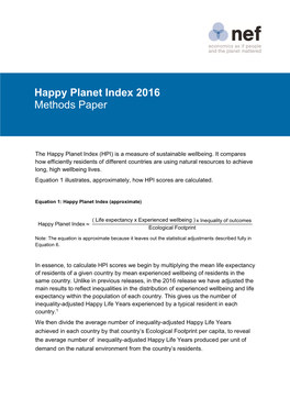 Happy Planet Index 2016 Methods Paper