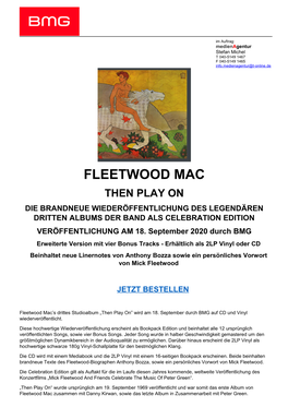 Fleetwood Mac Then Play on Die Brandneue Wiederöffentlichung Des Legendären Dritten Albums Der Band Als Celebration Edition Veröffentlichung Am 18