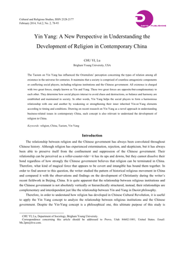 Yin Yang: a New Perspective in Understanding the Development of Religion in Contemporary China