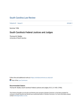 South Carolina's Federal Justices and Judges