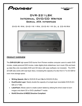 DVR-221LBK Internal DVD/CD Writer Serial ATA Interface