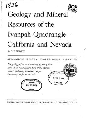 Geology and Mineral Resources of the Ivanpah Quadrangle California and Nevada