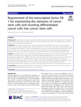 Requirement of the Transcription Factor YB-1 for Maintaining the Stemness