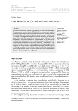 Karl Renner's Theory of National Autonomy