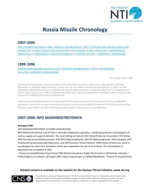 Russia Missile Chronology