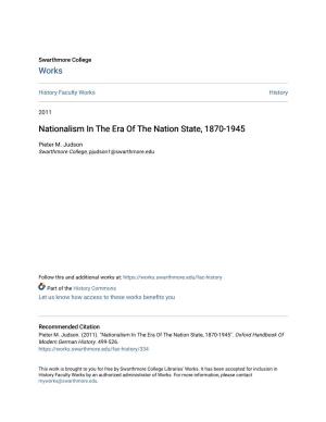 Nationalism in the Era of the Nation State, 1870-1945