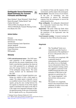 Earthquake Source Parameters, Rapid Estimates for Tsunami Forecasts and Warnings