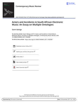 Actors and Accidents in South African Electronic Music: an Essay on Multiple Ontologies