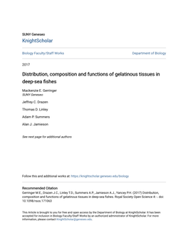 Distribution, Composition and Functions of Gelatinous Tissues in Deep-Sea Fishes