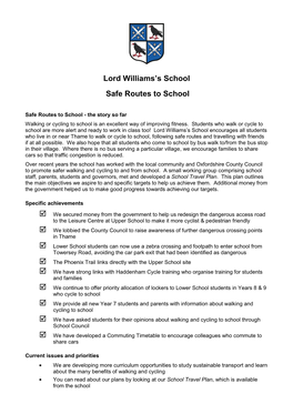 Lord Williams's School Safe Routes to School