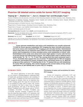 Fluorine-18 Labeled Amino Acids for Tumor PET/CT Imaging
