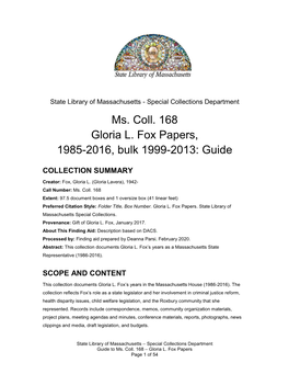 Ms. Coll. 168 Gloria L. Fox Papers, 1985-2016, Bulk 1999-2013: Guide
