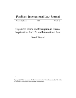 Organized Crime and Corruption in Russia: Implications for U.S. and International Law