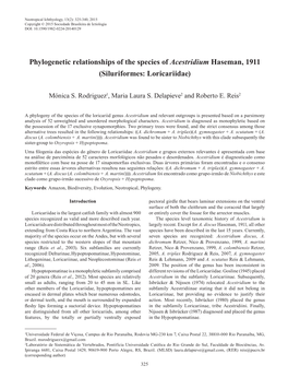 Phylogenetic Relationships of the Species of Acestridium Haseman, 1911 (Siluriformes: Loricariidae)