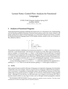 Lecture Notes: Control Flow Analysis for Functional Languages