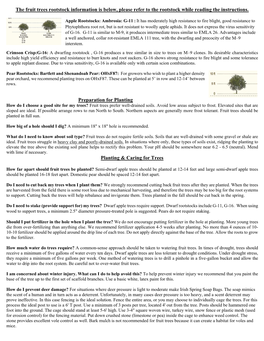 The Fruit Trees Rootstock Information Is Below, Please Refer to the Rootstock While Reading the Instructions