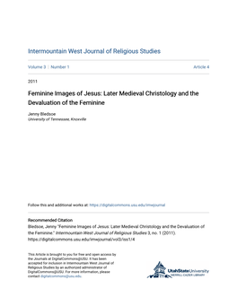 Feminine Images of Jesus: Later Medieval Christology and the Devaluation of the Feminine