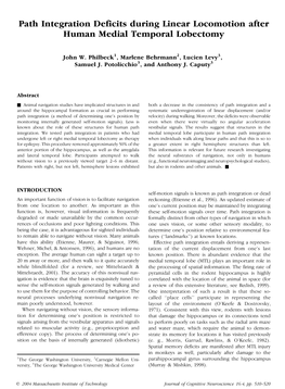 Path Integration Deficits During Linear Locomotion After Human Medial Temporal Lobectomy