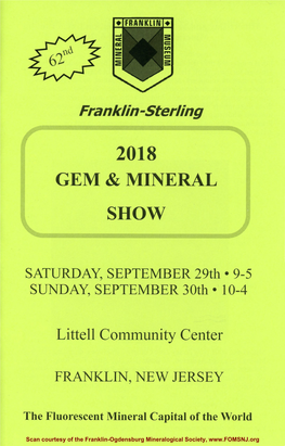 62Nd Annual Franklin-Sterling Gem and Mineral Show – 2018