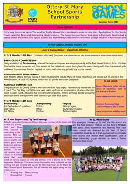 Ottery St Mary School Sports Partnership Summer Term 2017