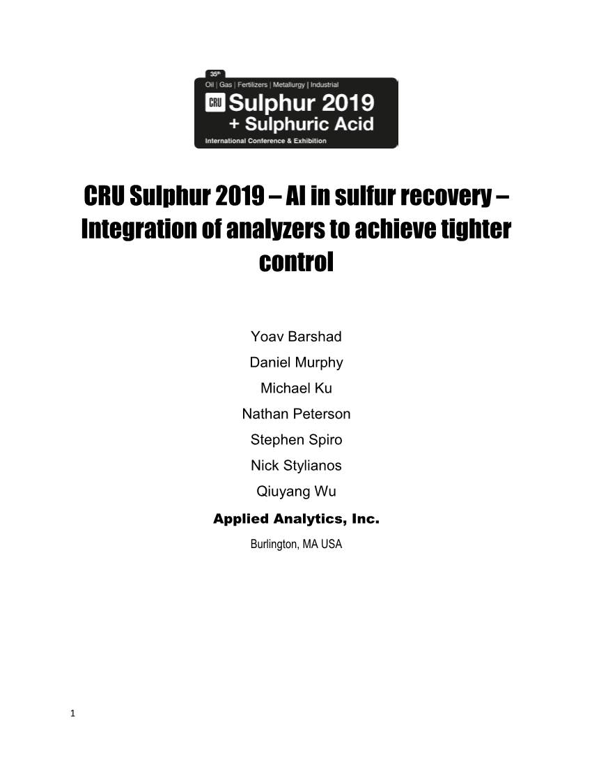 AI in Sulfur Recovery – Integration of Analyzers to Achieve Tighter Control