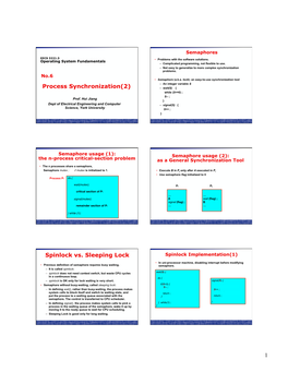 Spinlock Vs. Sleeping Lock Spinlock Implementation(1)