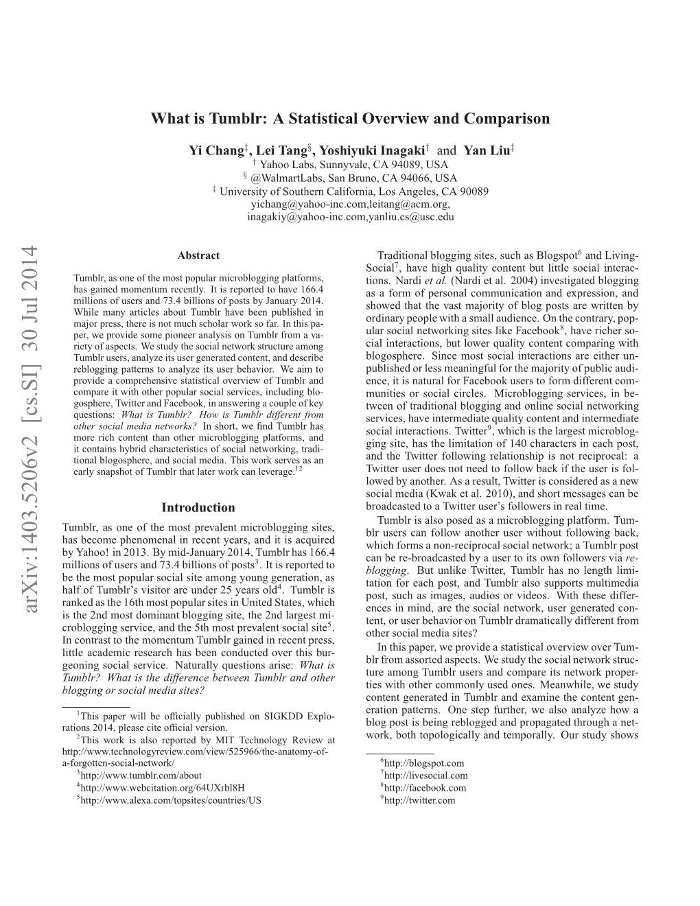 Arxiv:1403.5206V2 [Cs.SI] 30 Jul 2014