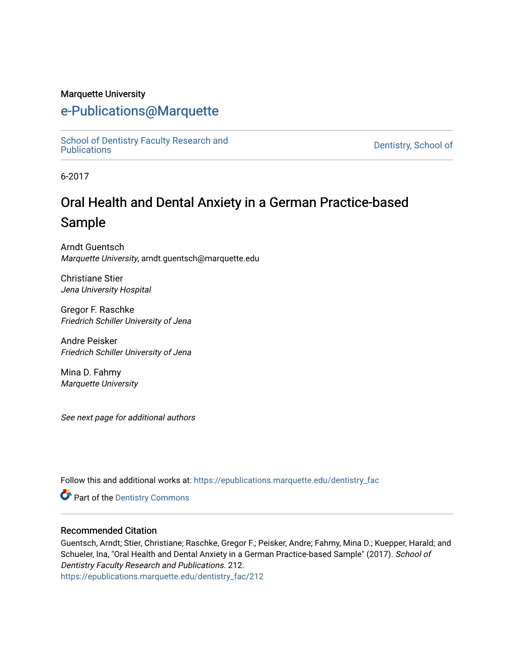 Oral Health and Dental Anxiety in a German Practice-Based Sample