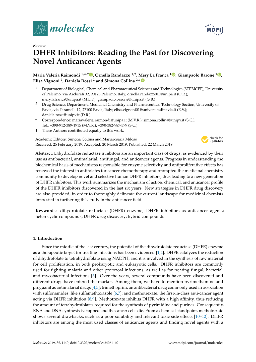 DHFR Inhibitors: Reading the Past for Discovering Novel Anticancer Agents