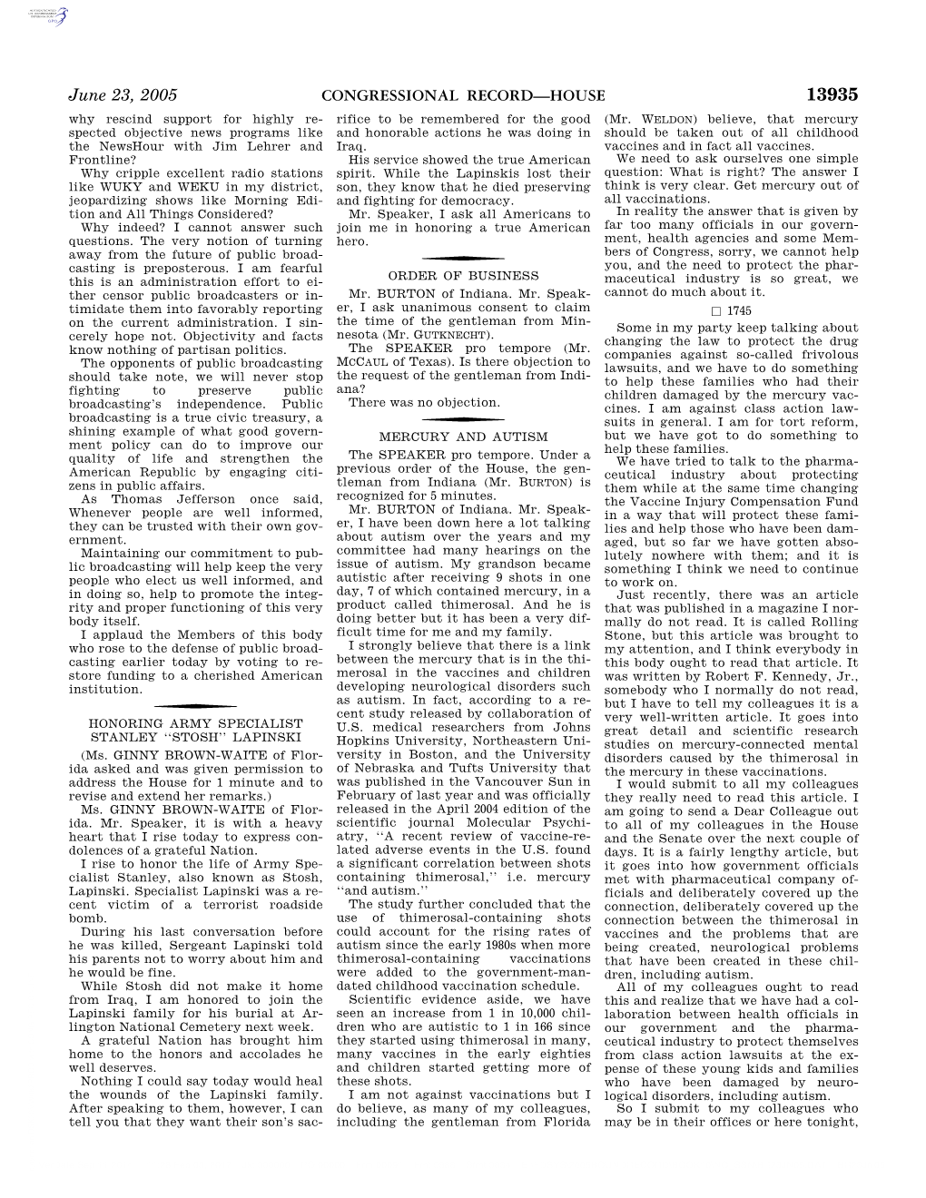 CONGRESSIONAL RECORD—HOUSE June 23, 2005 Please Read This Article