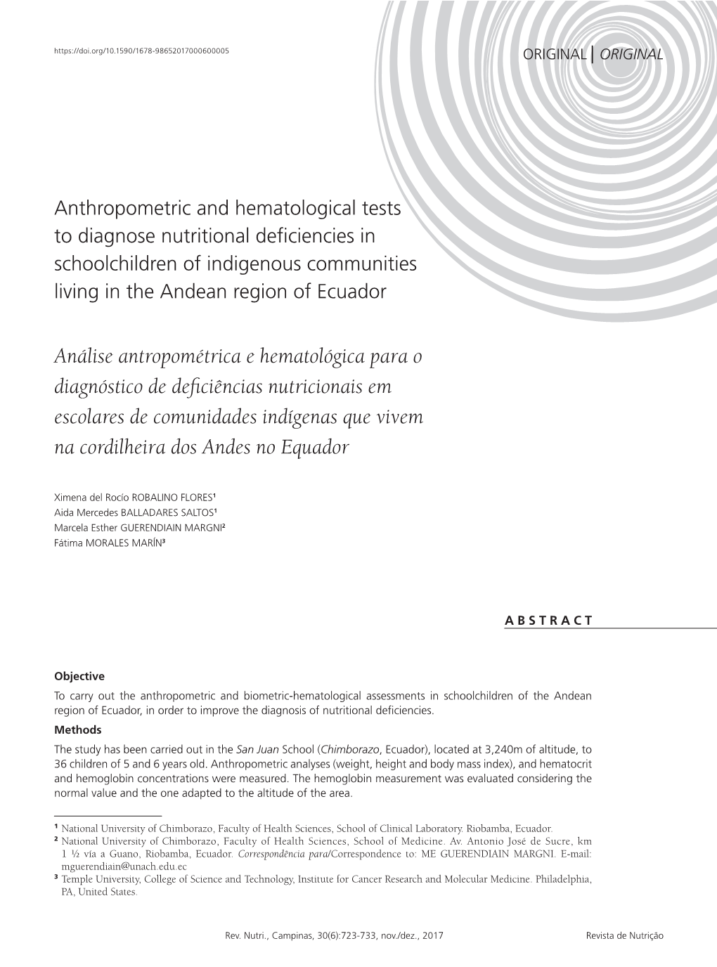 Análise Antropométrica E Hematológica Para O Diagnóstico De