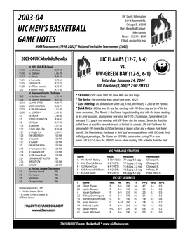 2003-04 Uic Men's Basketball Game Notes