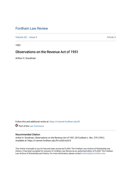 Observations on the Revenue Act of 1951