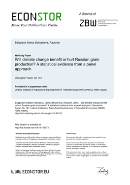 Will Climate Change Benefit Or Hurt Russian Grain Production? a Statistical Evidence from a Panel Approach