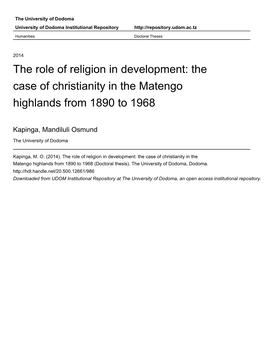 The Role of Religion in Development: the Case of Christianity in the Matengo Highlands from 1890 to 1968