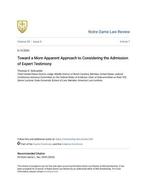 Toward a More Apparent Approach to Considering the Admission of Expert Testimony