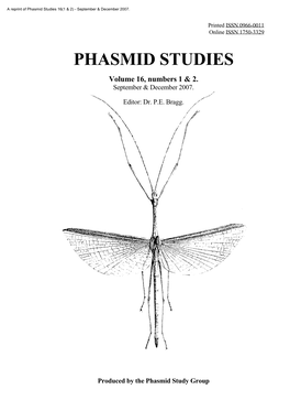 Phasmid Studies 16(1 & 2) - September & December 2007