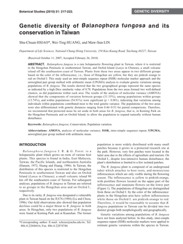 Genetic Diversity of Balanophora Fungosa and Its Conservation in Taiwan