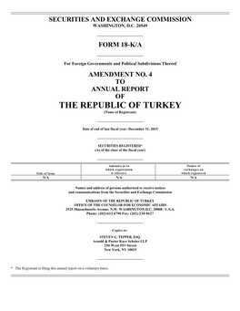 THE REPUBLIC of TURKEY (Name of Registrant)