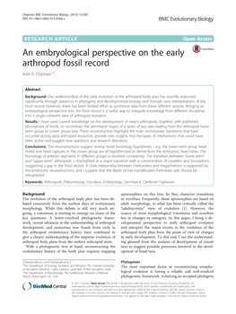 An Embryological Perspective on the Early Arthropod Fossil Record Ariel D