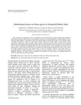 Ethnobotanical Notes on Allium Species of Arunachal Pradesh, India