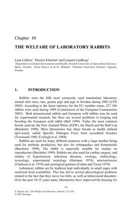 Chapter 10 the WELFARE of LABORATORY RABBITS