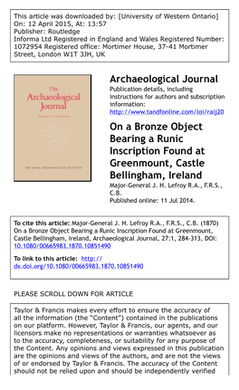 Archaeological Journal on a Bronze Object Bearing A