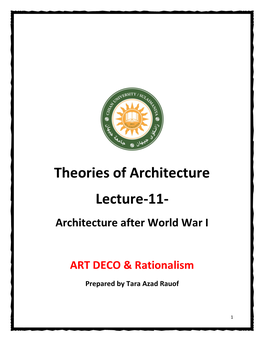 Theories of Architecture Lecture-11- Architecture After World War I