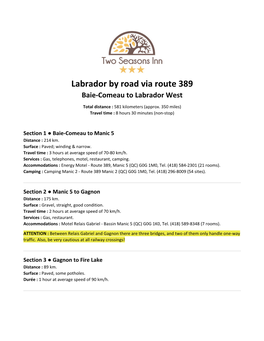 Labrador by Road Via Route 389 Baie-Comeau to Labrador West