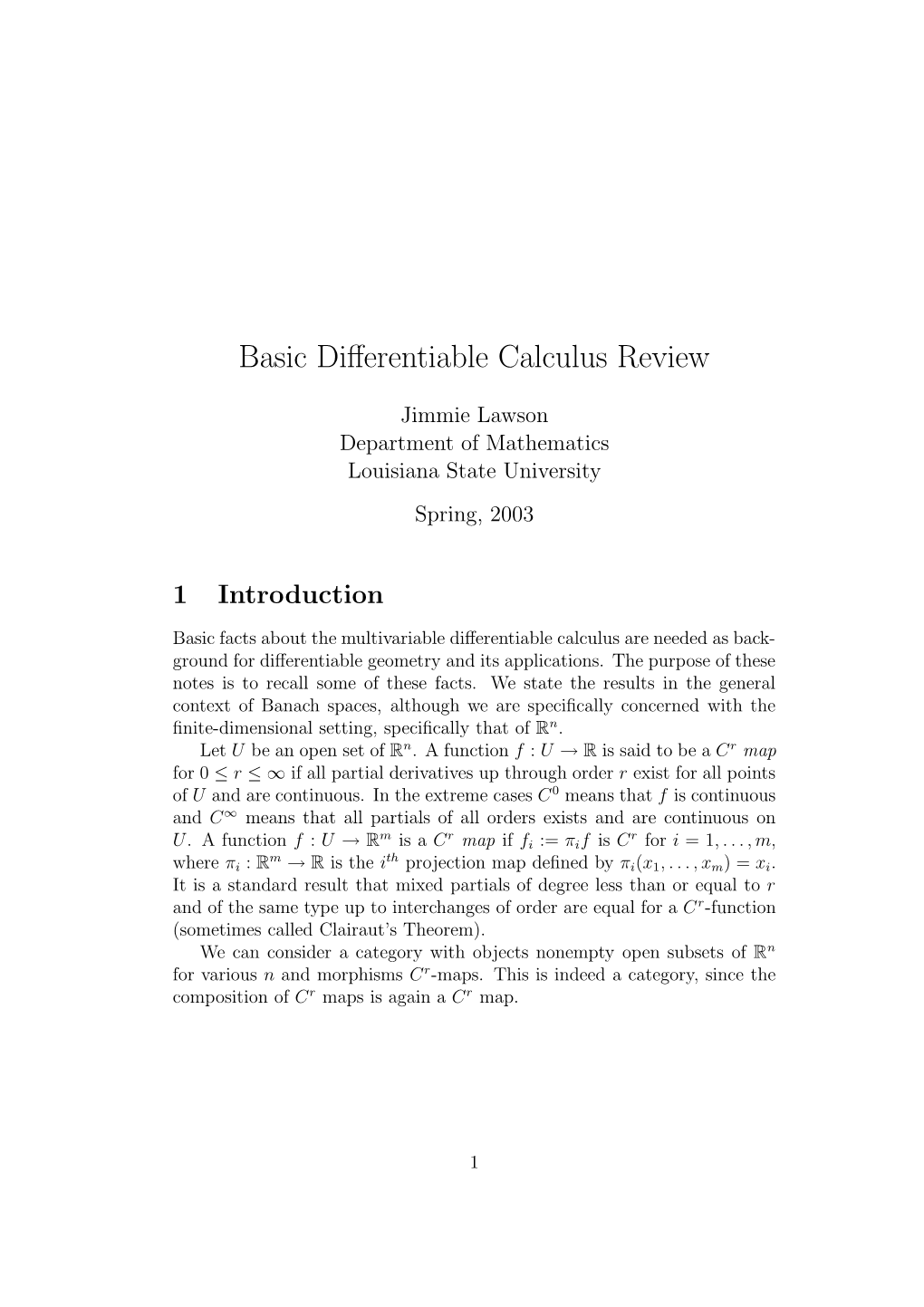 Basic Differentiable Calculus Review