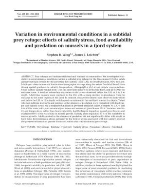 Variation in Environmental Conditions in a Subtidal Prey Refuge: Effects of Salinity Stress, Food Availability and Predation on Mussels in a Fjord System