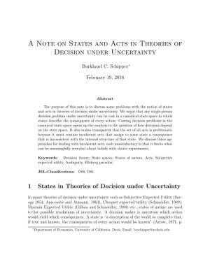 A Note on States and Acts in Theories of Decision Under Uncertainty